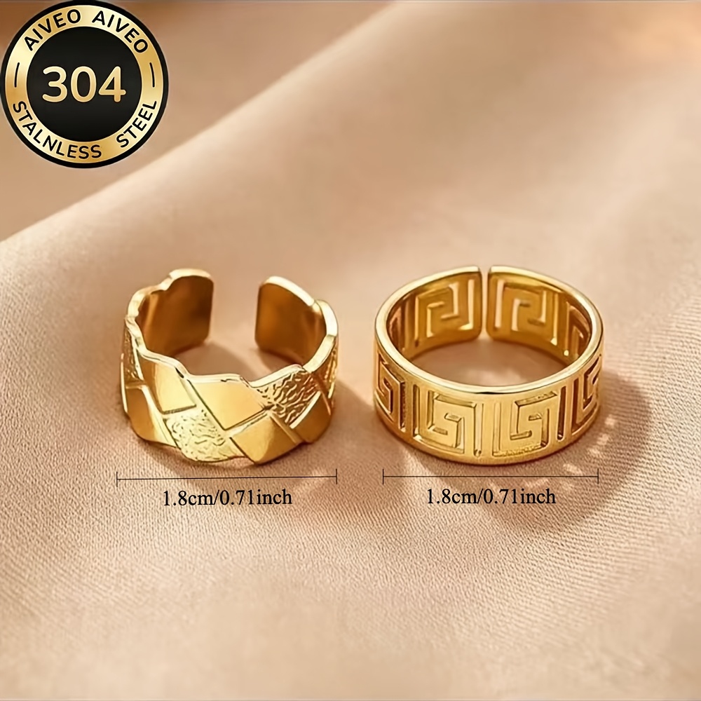 2pcs High-Quality Stainless Steel Golden Stackable Open Ring Set